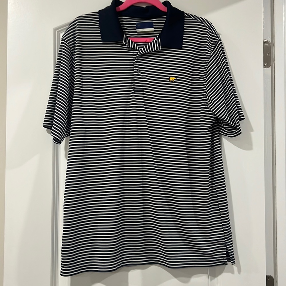 Jack Nicklaus navy blue and white striped golf shirt Large